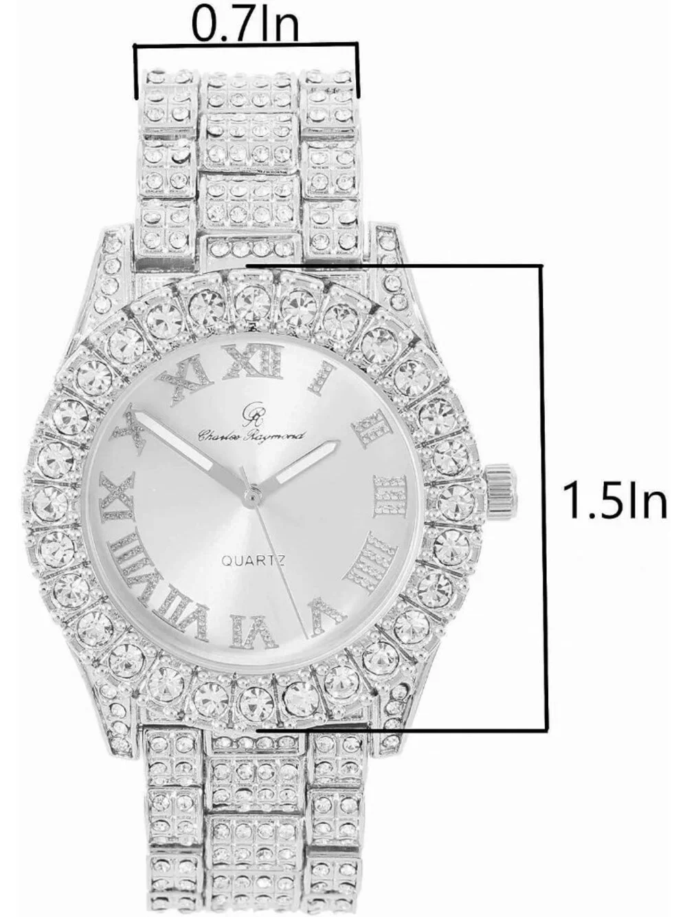 Women's Silver Big Rocks Bezel Colored Dial with Roman Numerals Wrist Watch